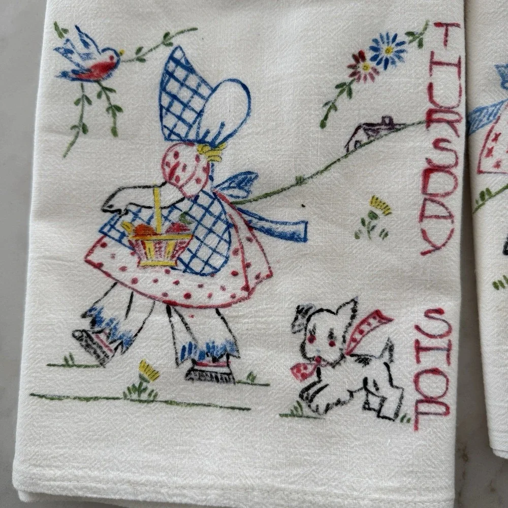 7 Vintage UNEMBROIDERED Sunbonnet Sue‎ Days Of The Week Tea Towel Set READ